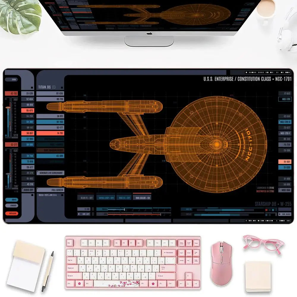 Spaceship Design XXL Gaming Mouse Pad, Non-slip Stitched Edge Desk Mat, Keyboard Mat, Computer Accessories for PC Gamers,100x50