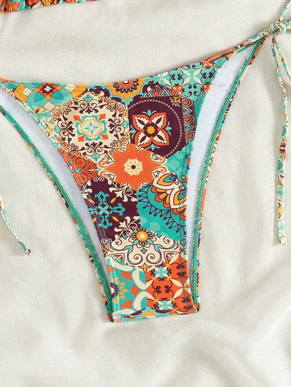 Swimsuit 2026 Female Micro Bikini Women Swimwear Summer Beachwear Women's Bathing Suit Floral Print Neck Halter Thong Bikini Set