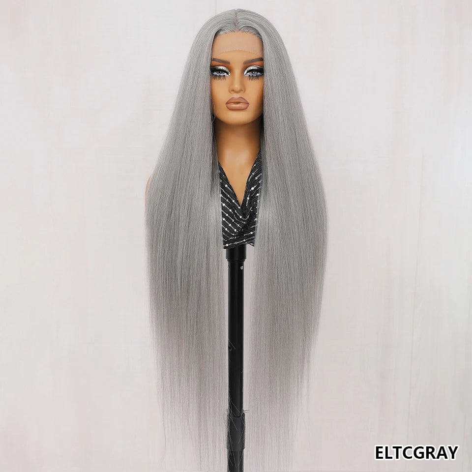 40 Inch Synthetic Lace Front Wigs For African Women T Part Lace High Temperature Fiber Straight Lace Wigs For Afro Female