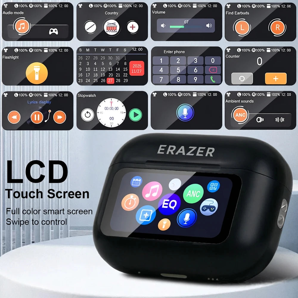 Choice ERAZER Airs Pro Wireless Bluetooth Earphones Touch Screen Headphones HiFi Earbuds ANC Noise Reduction Headsets HD Call