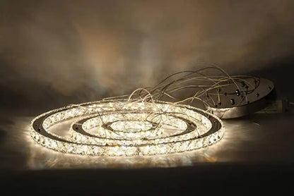 Modern LED Luxury Crystal Chandelier Villa Staircase Living Room Dimming Circular Gold Chandelier Home Lighting Indoor Light