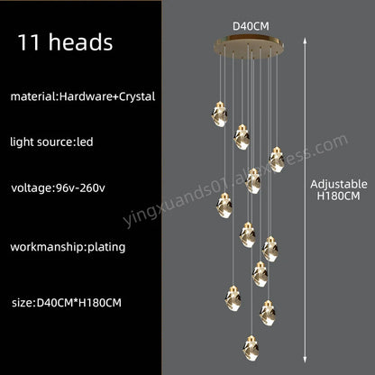 Nordic Crystal Chandelier for Living Room Villa Ceiling Chandeliers Duplex Loft Hanging Lamps Stairscase Suspended Pendant Lamps