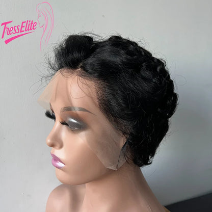 Premium Human Hair 13x4 Lace Frontal Wigs for Women 4inches Wavy Brazilian Remy Pre-Plucked Natural Hairline Ear To Ear Lace
