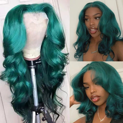 WIF Teal Green Wave Synthetic Lace Front Wig Dark Green Body Wavy Heat Fiber Lace Wigs for Women Pink Makeup Cosplay Blonde Hair