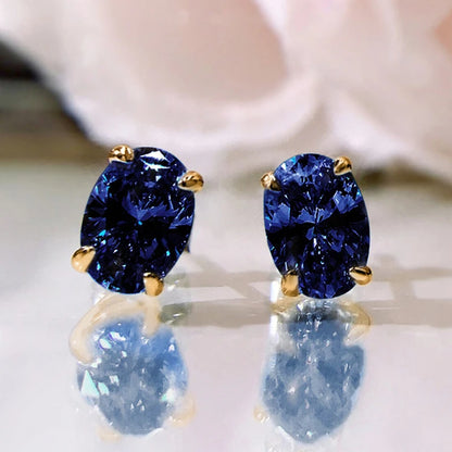 Huitan Simple Stud Earrings with Oval CZ for Lady Daily Wear Ear Accessories Teens Low-key Women's Earrings Statement Jewelry