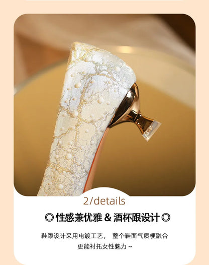 New Designer Low Heel Wedding Shoes Luxury Pearl Water Diamond Decoration Banquet Women's Shoes High Heel Women's Singles Shoes