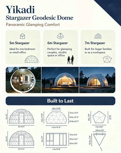 Geodesic Dome Tent, Panoramic View Round Windproof Glamping Shelter for Resort Hotel, Outdoor Campsite Holiday Accommodation