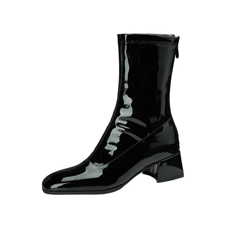 Black Thick Heel Short Boots For Women 4.5CM Fashion Back Zipper Autumn Winter Woman Shoes Square Toe Leisure Daily Ankle Boots