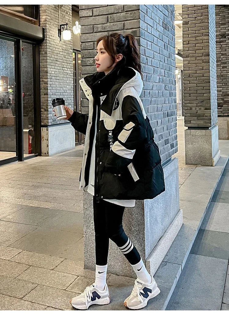 Elegant Thickened Oversized Women's down Jacket Fashionable Outerwear Parka Style Winter Coat Korean Style Straight Cut Cotton