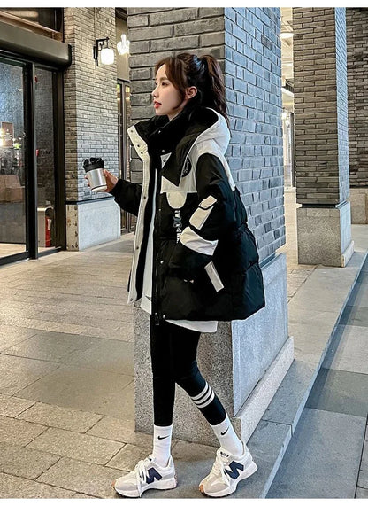 Elegant Thickened Oversized Women's down Jacket Fashionable Outerwear Parka Style Winter Coat Korean Style Straight Cut Cotton