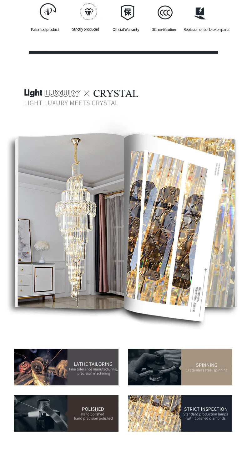 Light Luxury Large Chandelier Spiral Staircase Chandelier Luxurious And Atmospheric Duplex Villa Hotel Lobby Chandelier