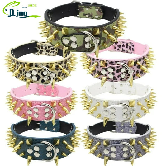 Cool Spikes Studded Dog Collar 2" Wide PU Leather Large Dogs Collars Pitbull German Shepherd Big Dogs Collars Pet Supplies XS-L