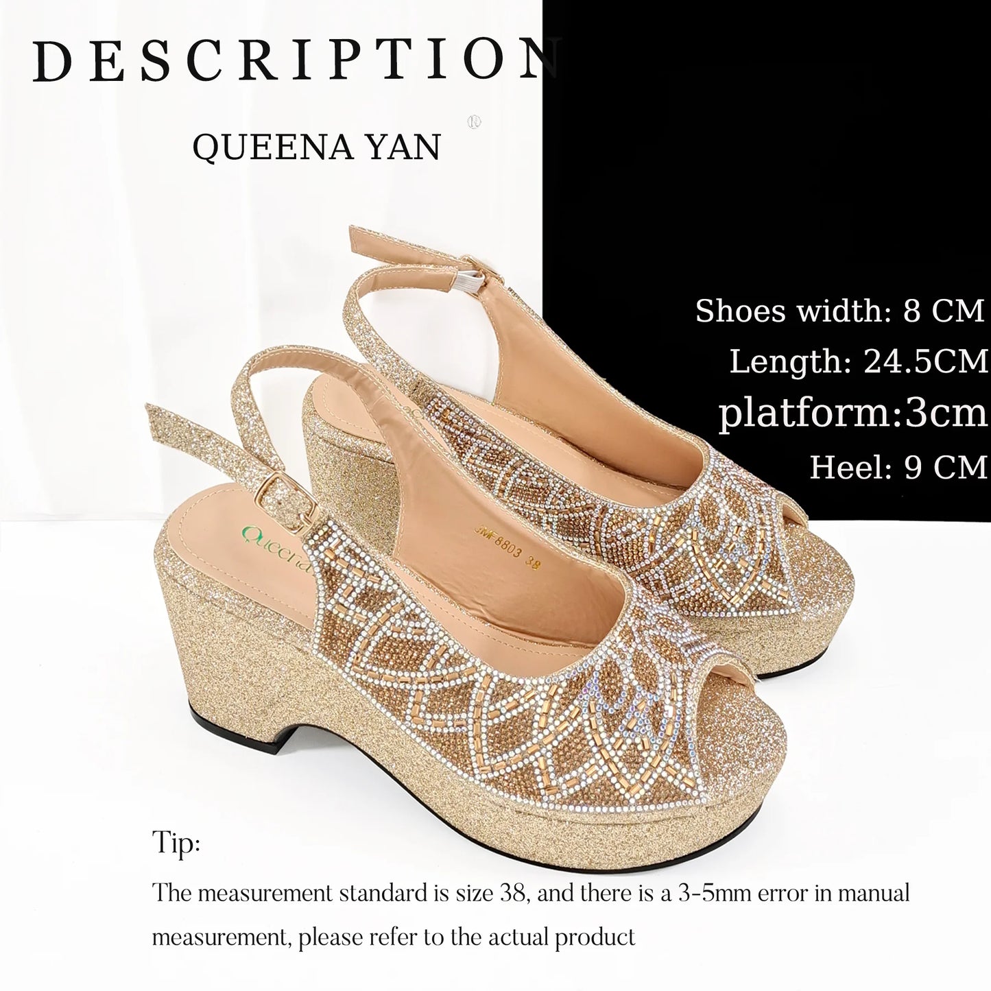 Queena Yan Sky Blue Elegant Nigerian Rhinestone Wedding Shoe and Bag Set Italian Inspired High Heels and Matching Handbag