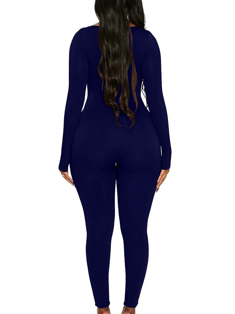 Spring and Summer New Women's Jumpsuit Long Sleeve Solid Color Skinny Jumpsuit Fashion Sports Fitness Jumpsuit Pullover