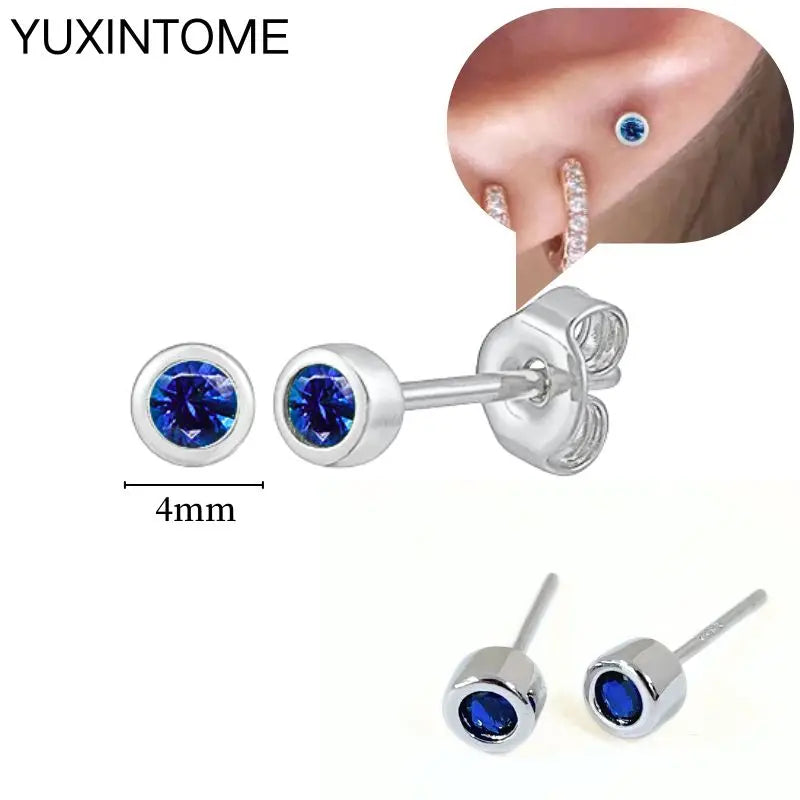 925 Sterling Silver Needle Dark Blue Crystal Silver Earrings Women's Exquisite Heart Blue Pendant Hoop Earrings Luxury Jewelry