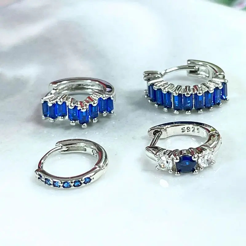 925 Sterling Silver Needle Dark Blue Crystal Silver Earrings Women's Exquisite Heart Blue Pendant Hoop Earrings Luxury Jewelry