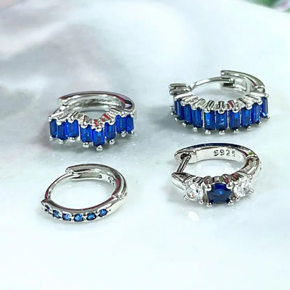 925 Sterling Silver Needle Dark Blue Crystal Silver Earrings Women's Exquisite Heart Blue Pendant Hoop Earrings Luxury Jewelry