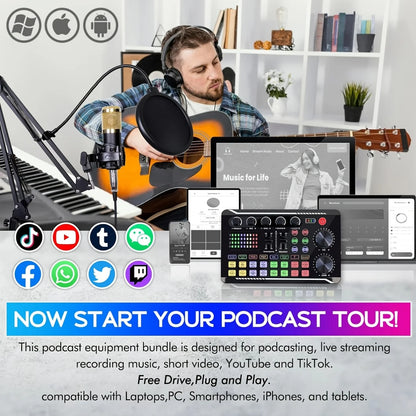 Podcast equipment set, with BM-800microphone (gold)and F998 sound card,podcast equipment forpodcasting,singing, gaming and live streamingstudioequipment