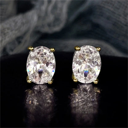 Huitan Simple Stud Earrings with Oval CZ for Lady Daily Wear Ear Accessories Teens Low-key Women's Earrings Statement Jewelry