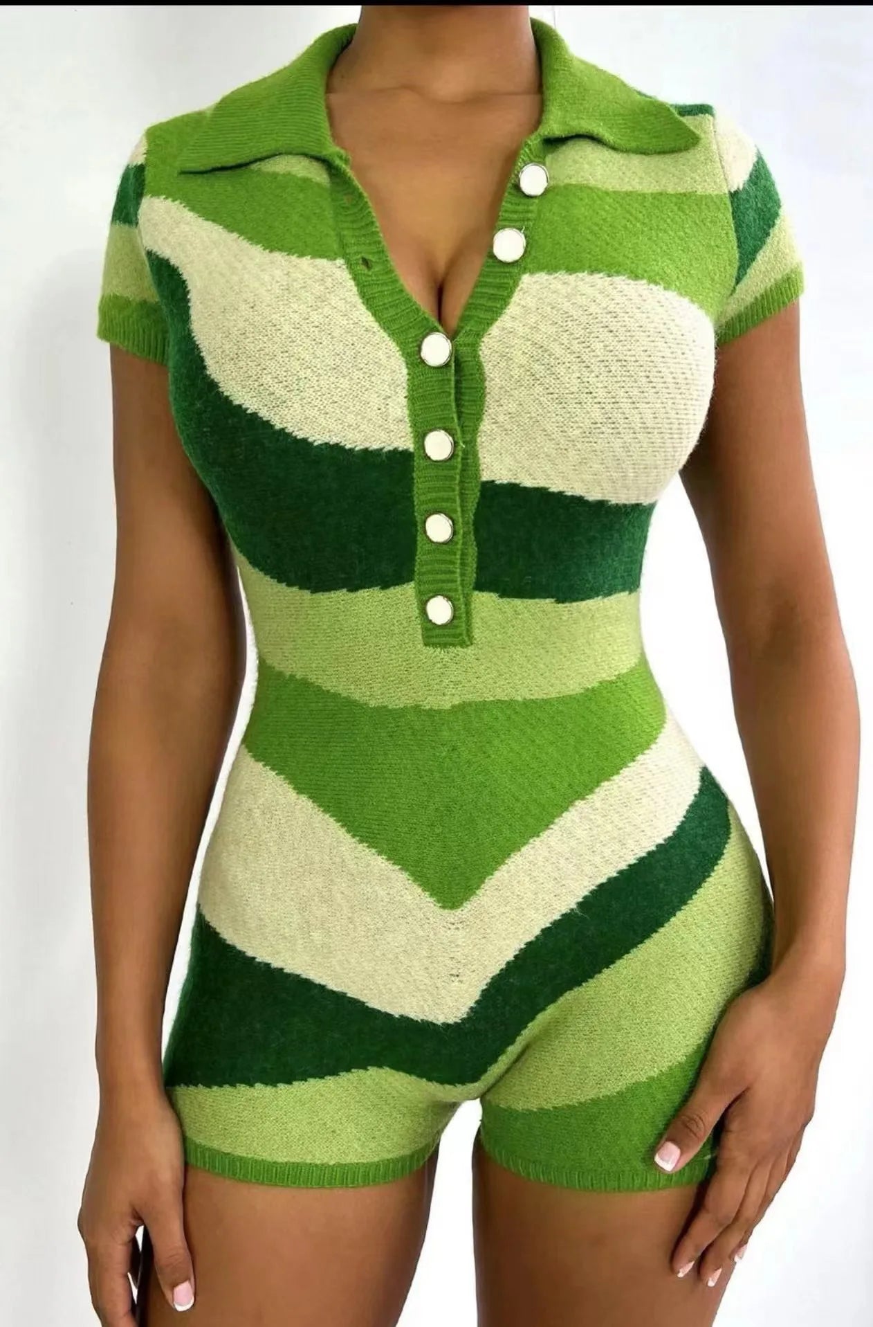 Summer Contrast Color Jumpsuits Jumpsuit For Woman Short Sleeves All-match Trendy Striped Casual Sweet Bodycon Commuting Silm