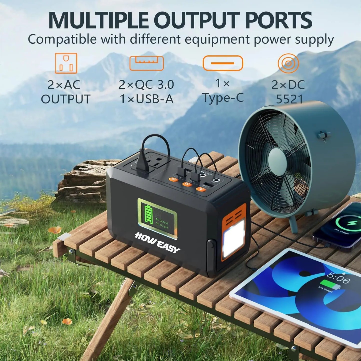 Portable Power Station,120W(240W Peak) Solar Generator,88Wh Lithium Battery Power with 110V AC Outlet/DC/USB/LED Light