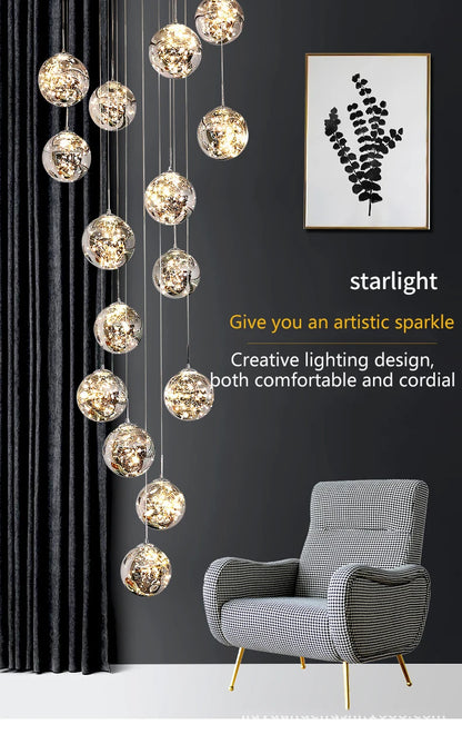 Modern LED Chandelier Glass Ball Dimmable Pendant Lamp for Staircase Living Room Home Decor Suspension Lighting Design Lusters