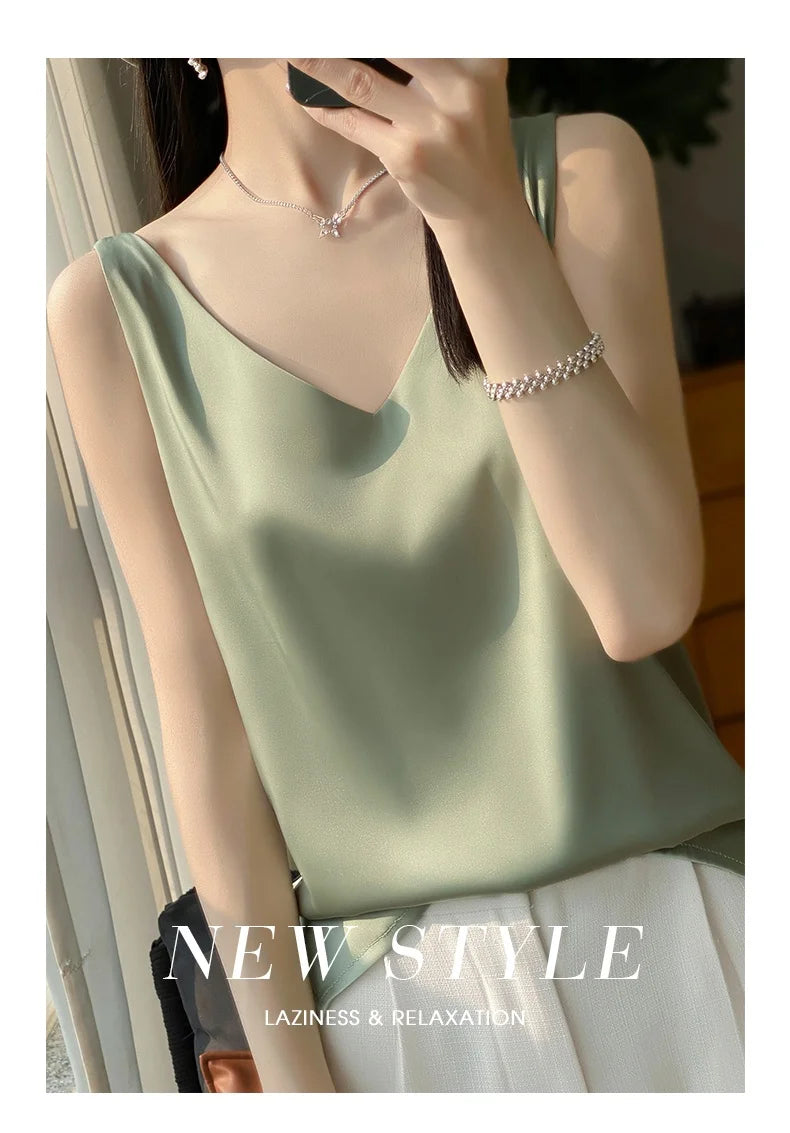 New Lce Silk Satin Camisole Women's Spring/Summer Solid Color Sleeveless Sexy Comfortable Silk Underwear Vest RW-D09