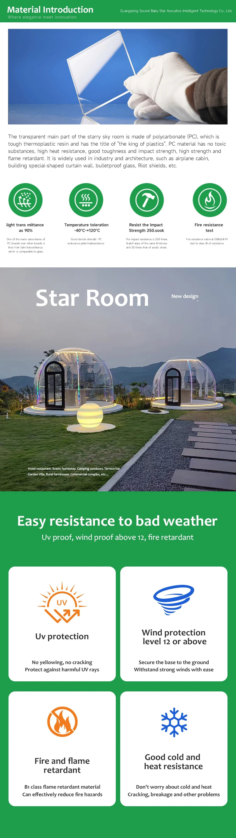 Prefab Polycarbonate Winter Geodesic Clear Dome Tent Green Dome House