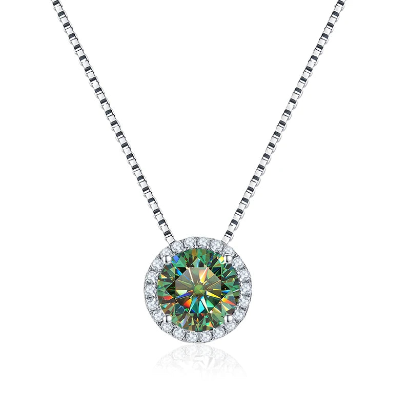 NeeTim 0.5ct 1ct Pink Blue Black Colorful Moissanite Necklaces for Women 925 Sterling Silver Box Chian Pendant Woman's Necklace