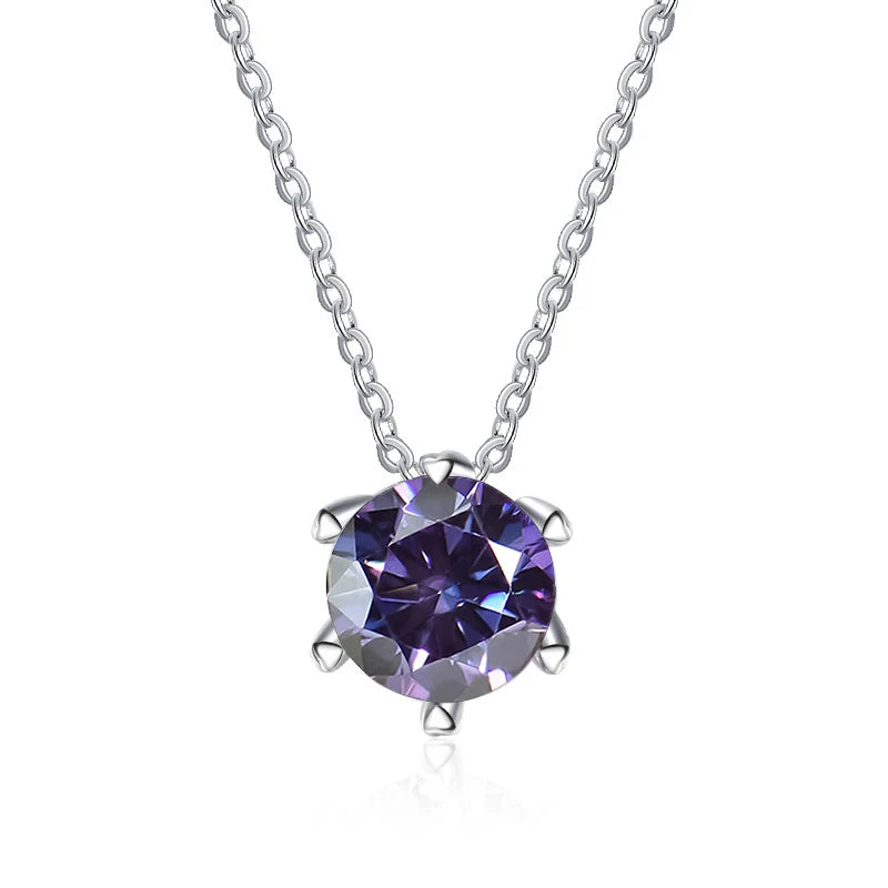 JoyceJelly 1CT VVS D Moissanite Necklace For Women Six Prong Simulated Diamond Pendant 925 Sterling Silver Wedding Fine Jewelry