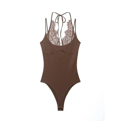 KONDALA Trendy Party Sexy Women Jumpsuit Patchwork Lace Halter Backless Bodysuit New Fashion 2026 Spring Summer Holiday Jumpsuit