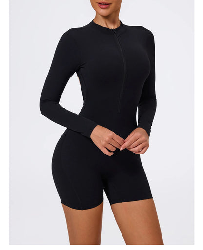 Summer V Back Scrunch One-Piece Suit Push Up Sports Jumpsuit Woman Fitness Zipper Overalls Workout Rompers Women Gym Bodysuits
