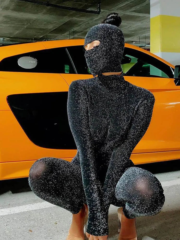 Women's Black Long Sleeve Backless Bodycon Jumpsuit Streetwear Romper Playsuit Solid Color Autumn Winter Fashion 2025