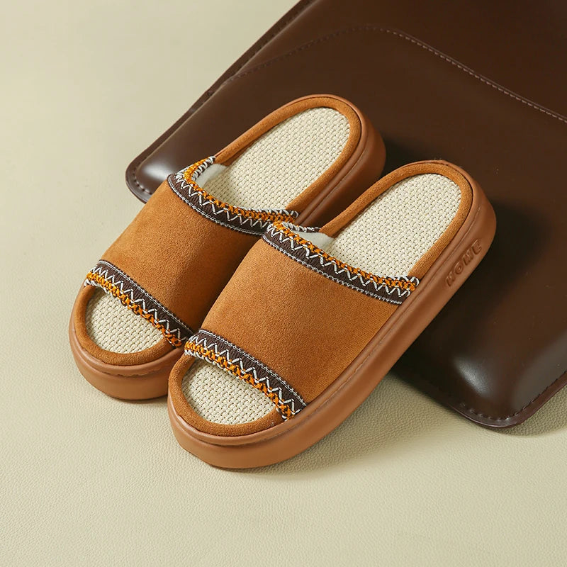 Hemp Casual Women's Slippers Home Spring Summer Luxury Designer Woman Shoes Flat Fashion Indoor Footwear Elegant Platform Slides
