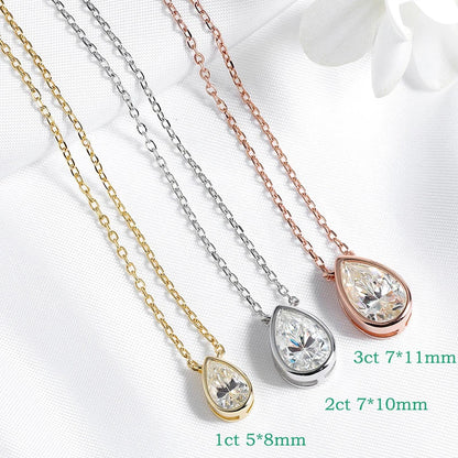 Smyoue Certified 1-3CT Pear Cut Moissanite Necklaces for Women Chain Lab Diamond Pendant Birthday Gift 925 Sterling Silver 100%