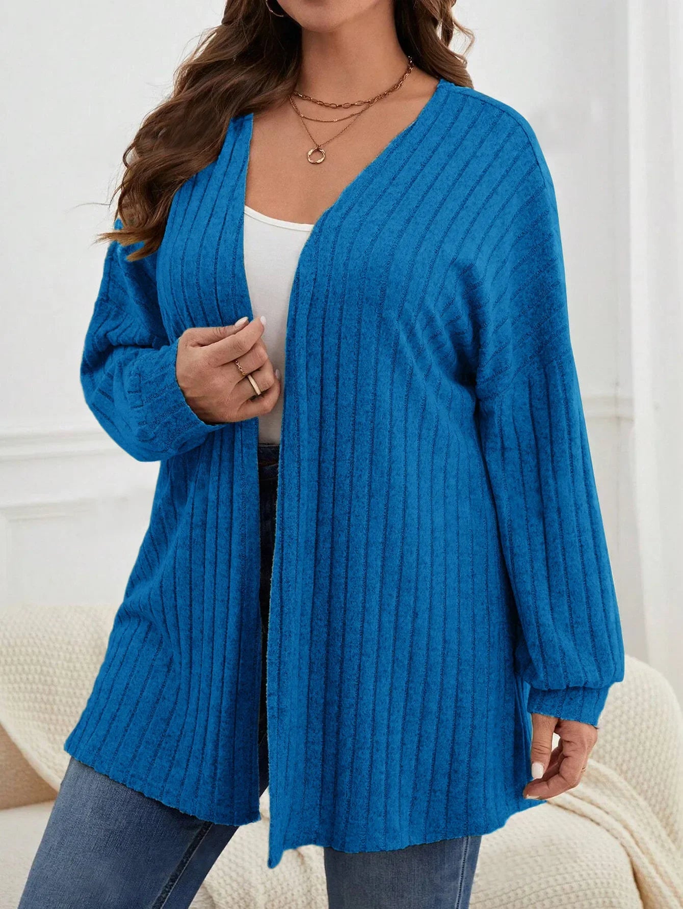 Autumn and Winter  Plus Size Women's 1XL-5XL Solid Color Loose Cardigan Top Women's Long Sleeved Knitted Jacket