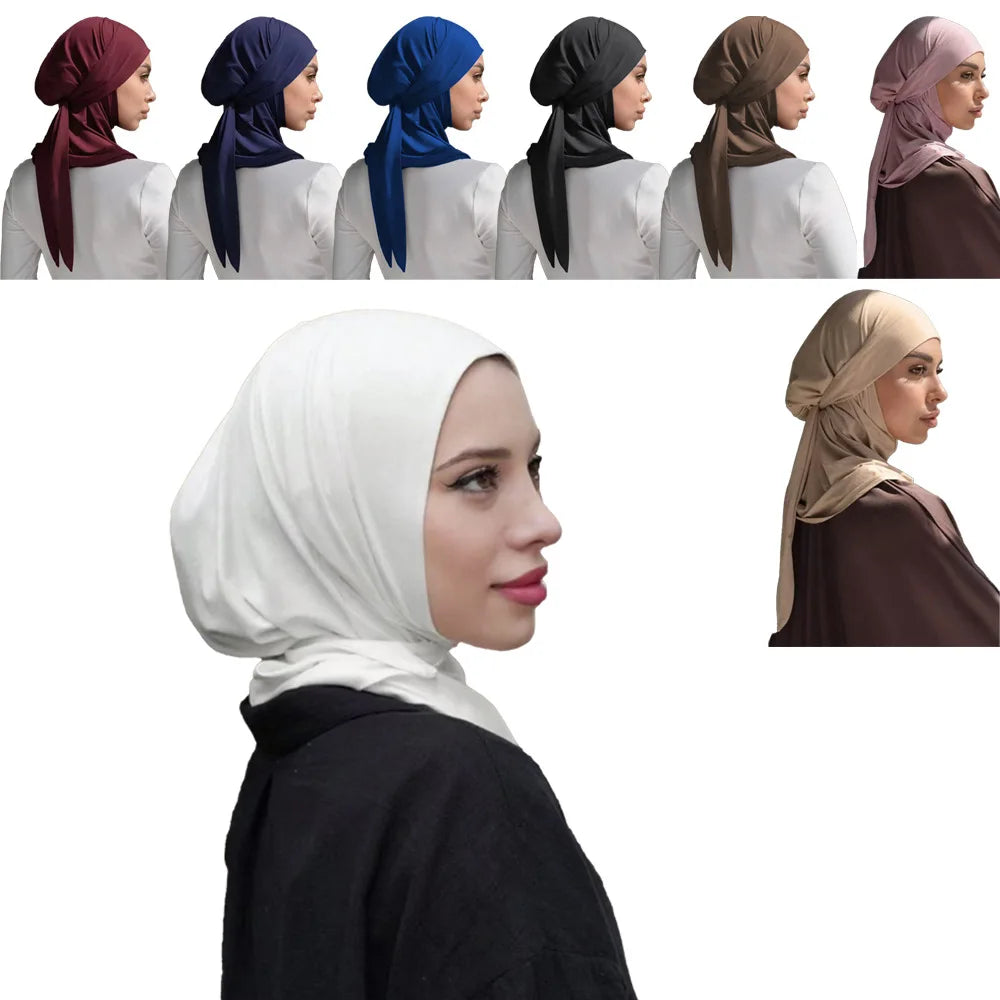 Bandage Instand Hijab Scarf for Muslim Women Plain Headscarf Head Wraps Islamic Turban Femme Musulman Headband Scarves