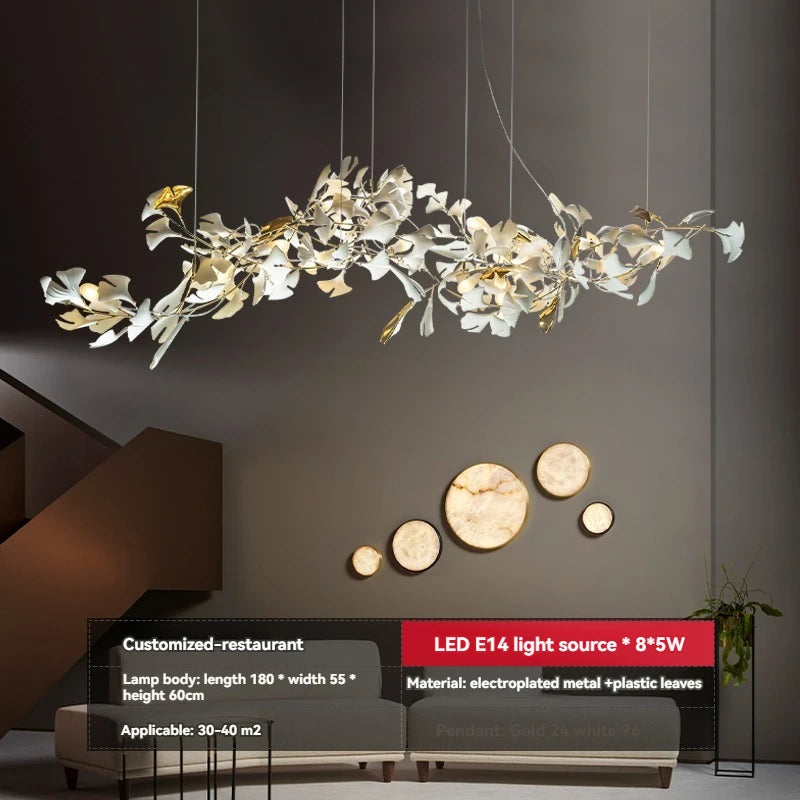 Ginkgo Leaves Loft Hanging Chandelier Light For High Ceiling Staircase Living Dining Room Modern White Porcelain Leaf Chandelier