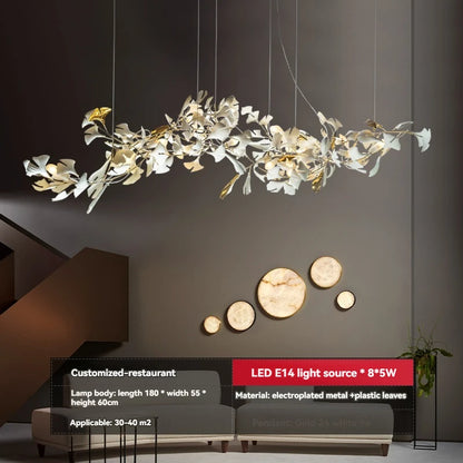 Ginkgo Leaves Loft Hanging Chandelier Light For High Ceiling Staircase Living Dining Room Modern White Porcelain Leaf Chandelier
