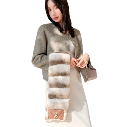 Winter new Rex rabbit hair scarf lazy casual versatile real plush warm fur scarf imitation chinchilla color women