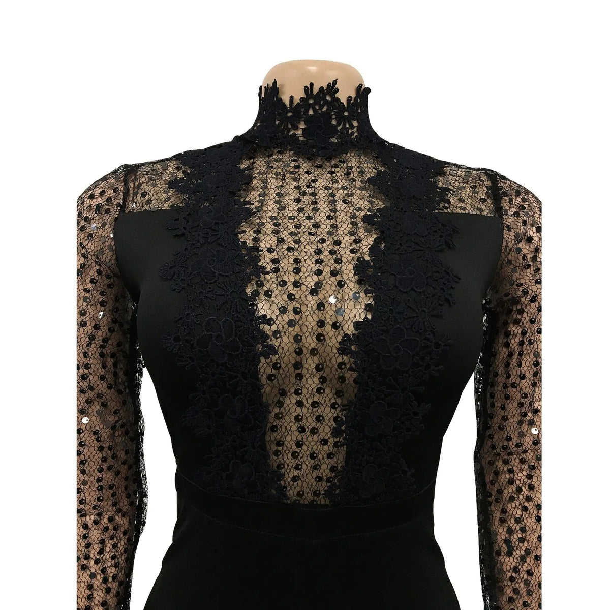 HBLL Women Sequin Lace Jumpsuit Elegant Long Sleeve Wide Leg Pants Sexy See Through Evening Party Outfits Jumpsuits With Belt