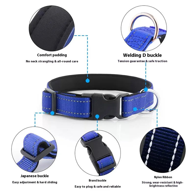 Reflective Dog Collar For Medium Large Dogs Soft Neoprene Padded Nylon Sturdy Adjustable Pets Collar for Medium Large Dogs