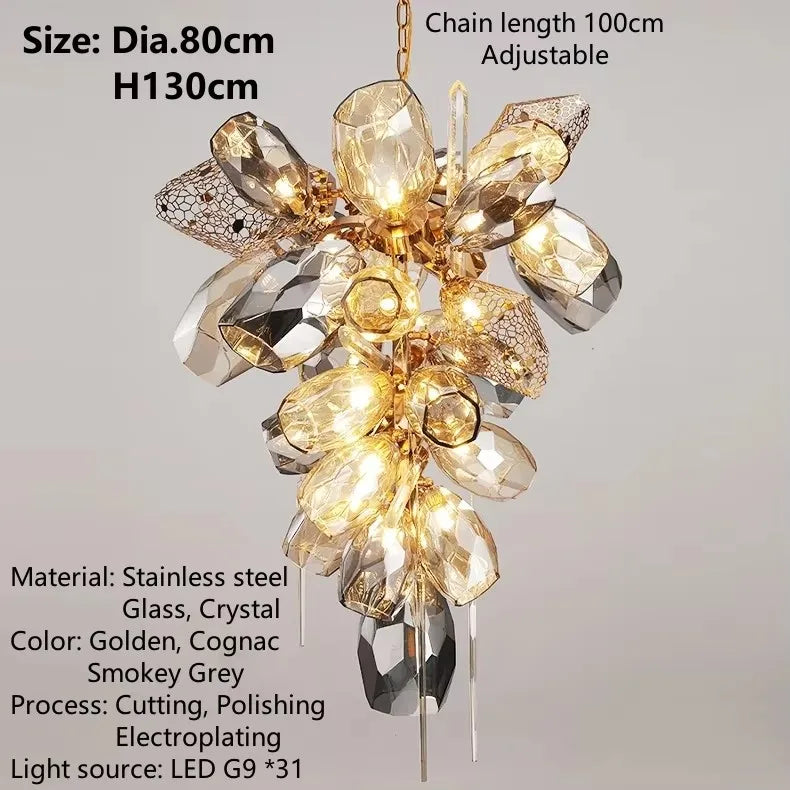 Postmodern Luxury K9 Crystal Chandelier Kitchen Island Decor LED Lighting Cognac Glass Dining Room Hanging Lights Loft Lamps
