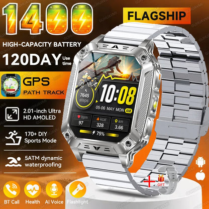 2026 New Outdoor GPS Smart Watch 1400mAh High Capacity Battery 2.01" Sapphire Screen 10ATM Waterproof Dual-color Lamp Smartwatch