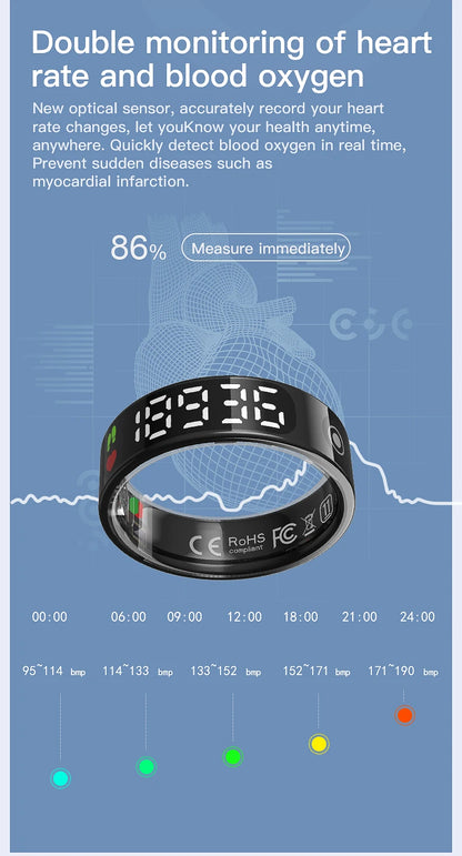 2026 New Smart Ring 5ATM Waterproof Bluetooth 5.1 Heart Rate Blood Oxygen Sleep Monitoring Men's and Women's Multi Sport Modes