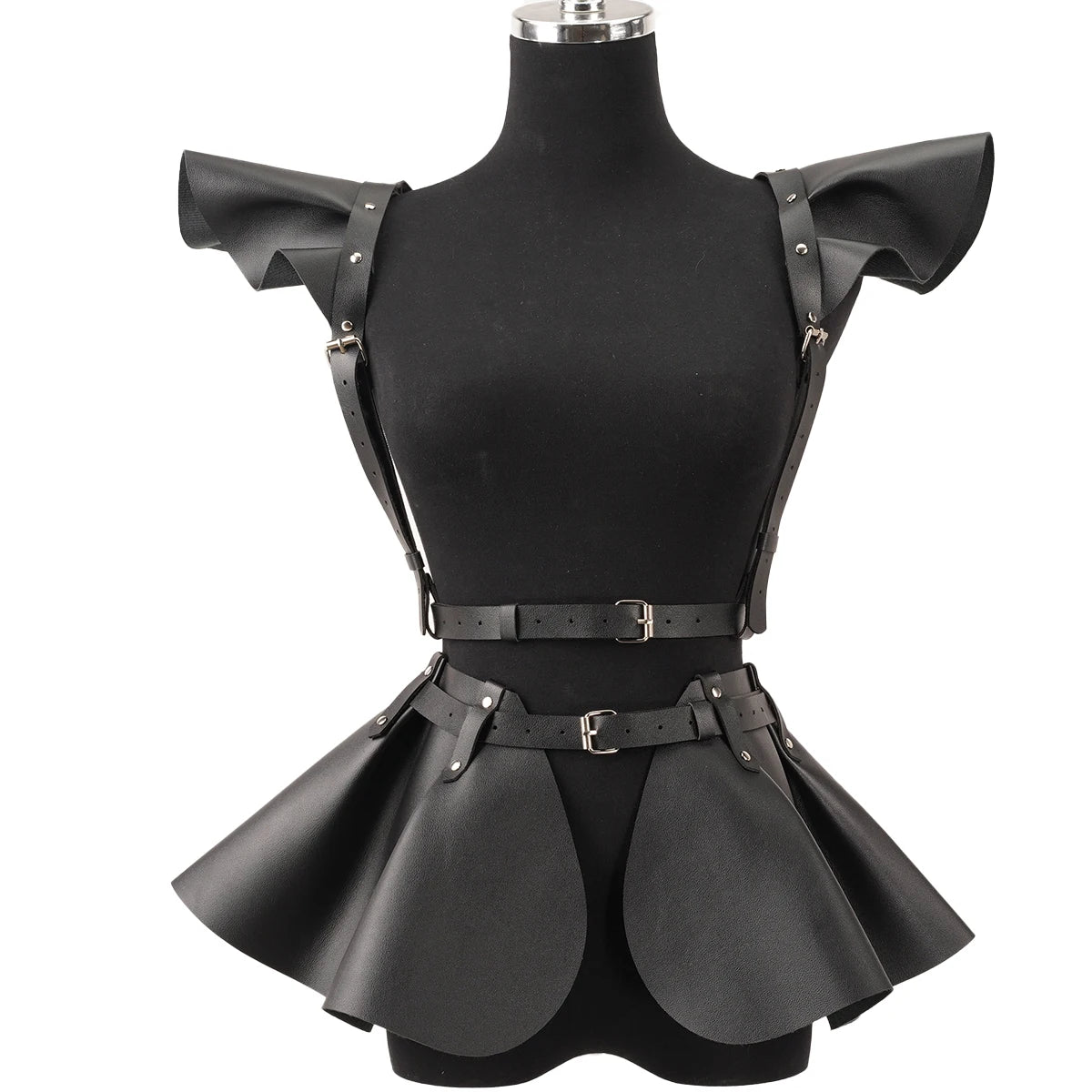 Women Punk Gothic Adjustable PU Holographic Back Strap Harness, Fashion Costume Decor Accessory for Rave Party Halloween
