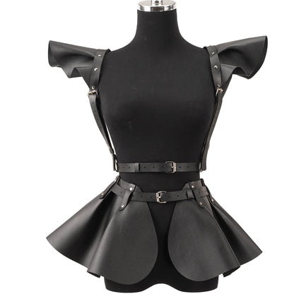Women Punk Gothic Adjustable PU Holographic Back Strap Harness, Fashion Costume Decor Accessory for Rave Party Halloween