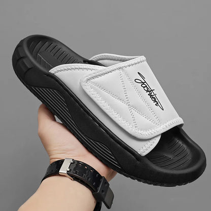 Leisure Walk Mens Slippers Outdoor Leather Male Slides Sneakers Summer Beach Shoes Sandals for Male Large Size Casual Half Drag