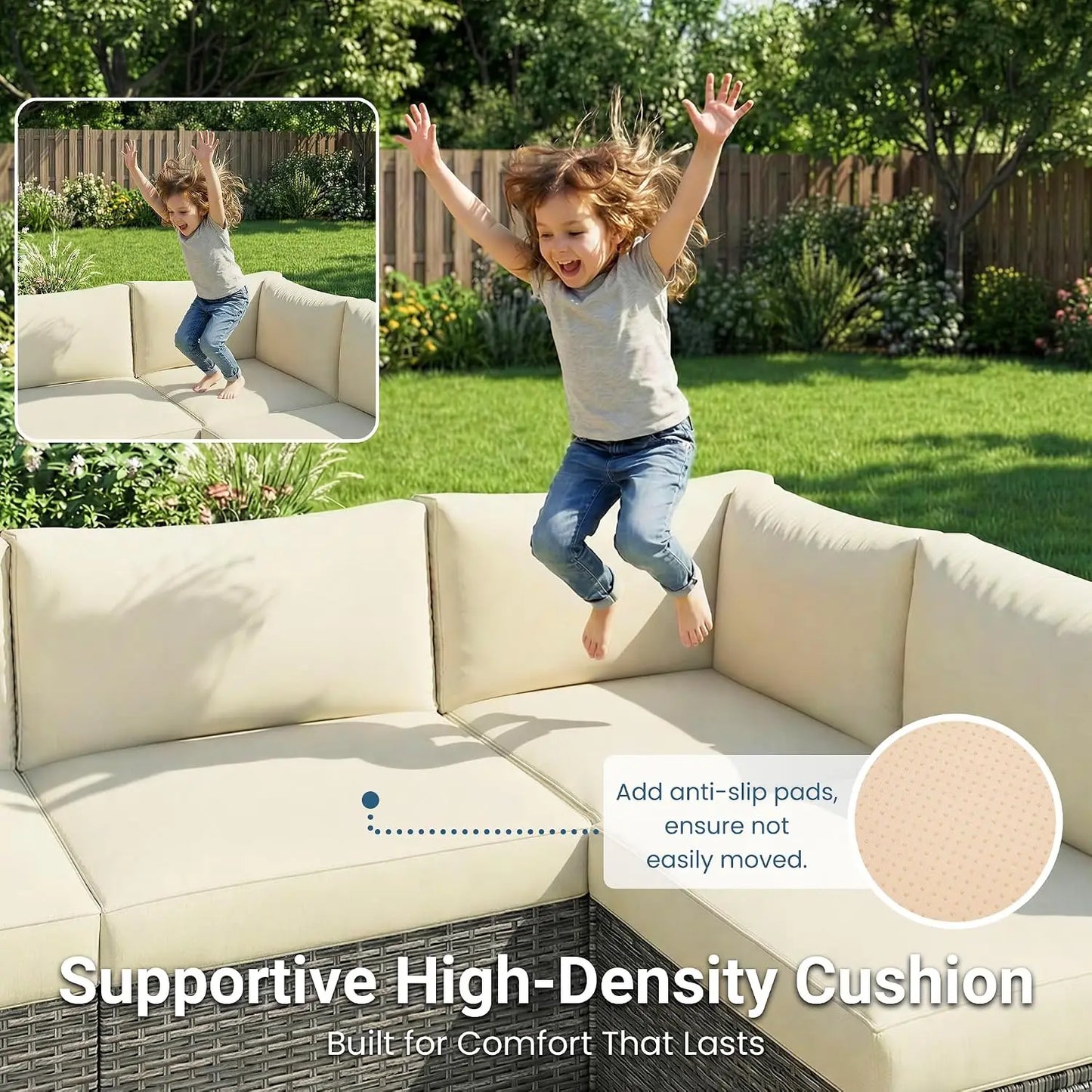 7 Pieces Wicker Outdoor Patio Furniture Set | Patio Sectional Sofa with Coffee Table, All-Weather Outdoor Sectional, Custom