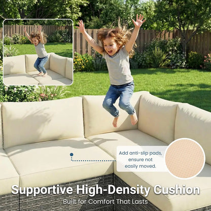7 Pieces Wicker Outdoor Patio Furniture Set | Patio Sectional Sofa with Coffee Table, All-Weather Outdoor Sectional, Custom